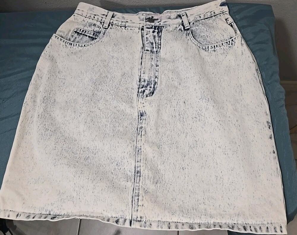 Vintage Stefano Worldwide Denim Skirt Size 16 Acid Wash Lace Up High Waist 90s